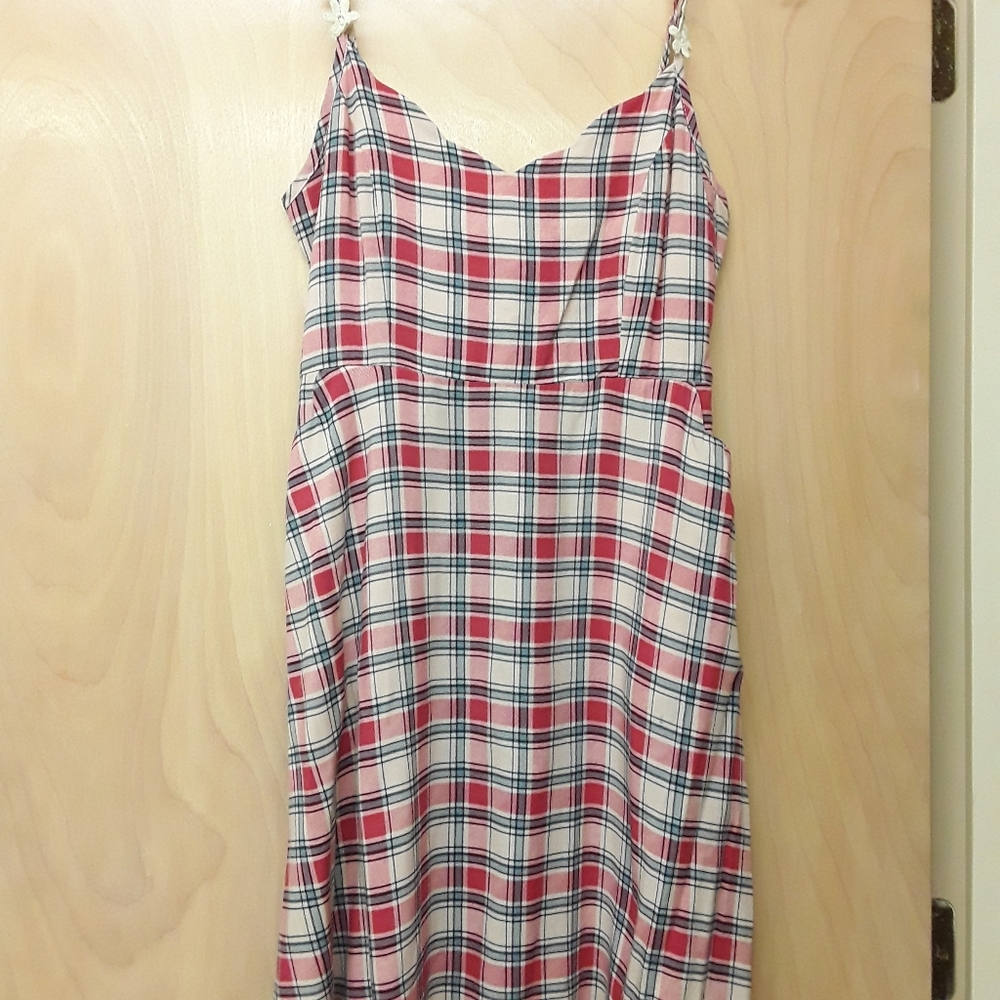 Plaid red sunflower tank dress S